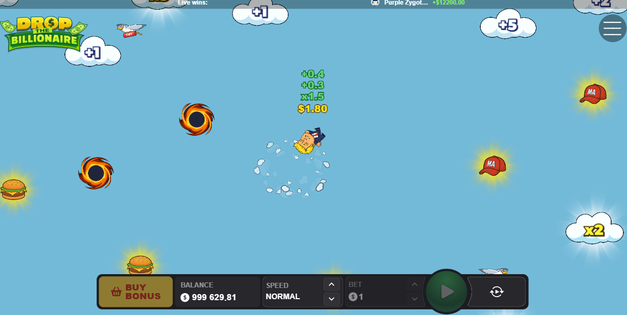 Caduta tra nuvole e moltiplicatori in Drop The Billionaire