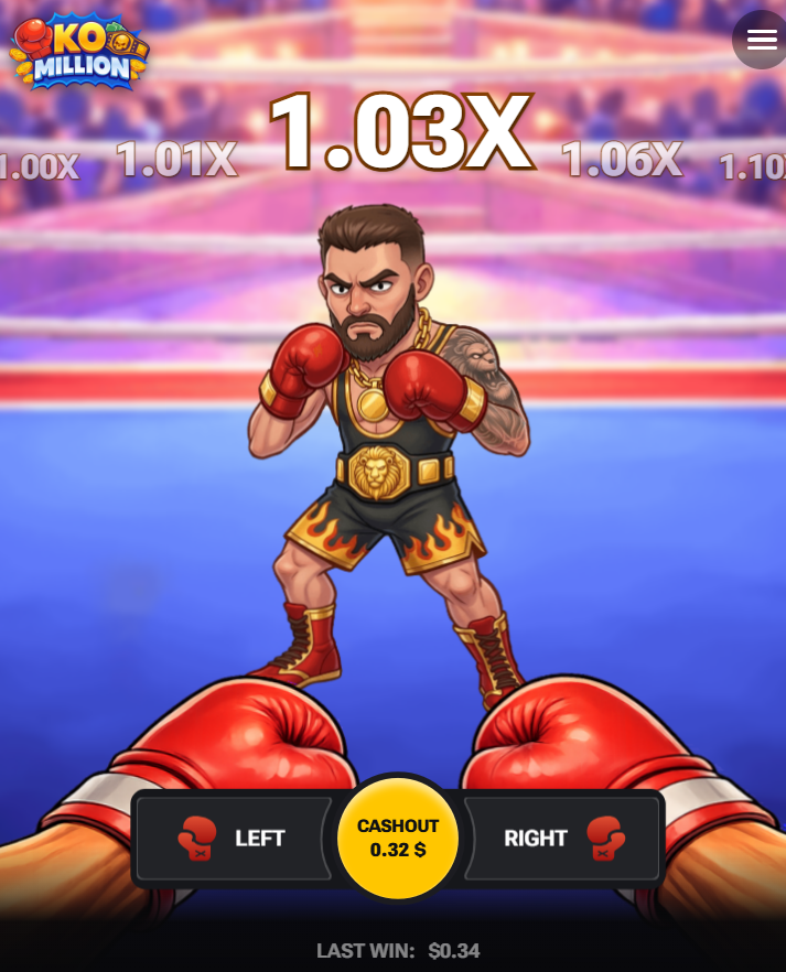 Comandi Left, Right e Cashout di KO Million sul telefono