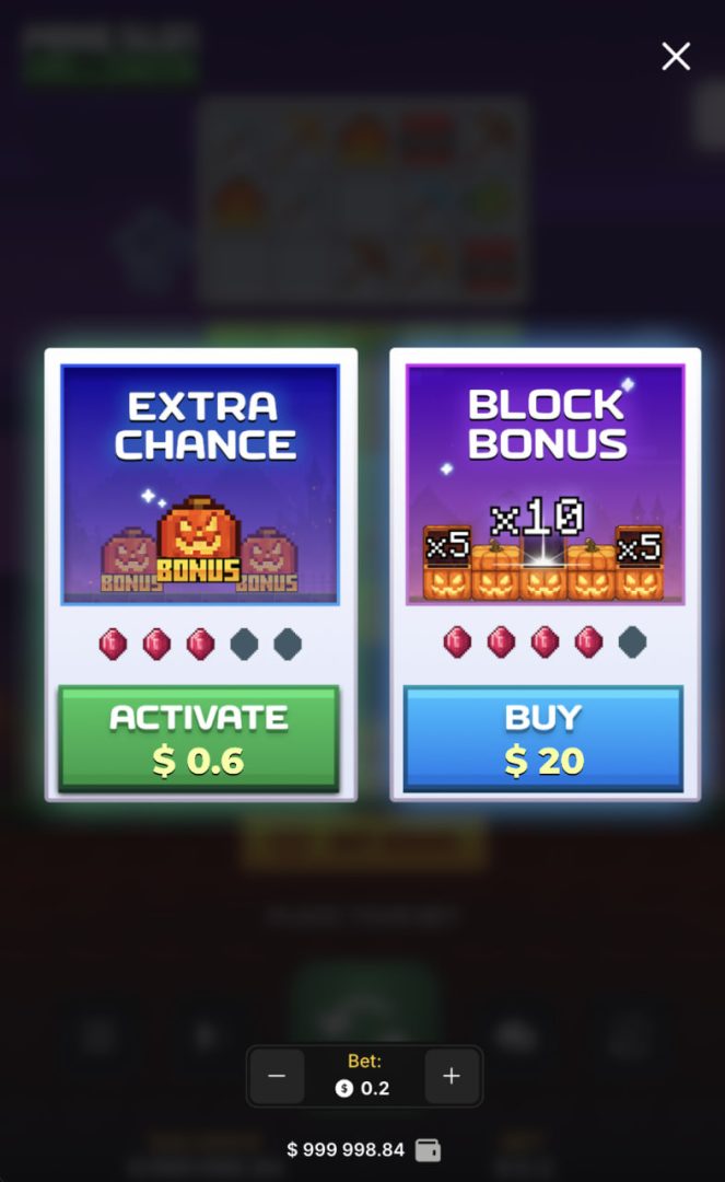 Extra Chance e Block Bonus di Mine Slot Halloween su smartphone in modalità verticale