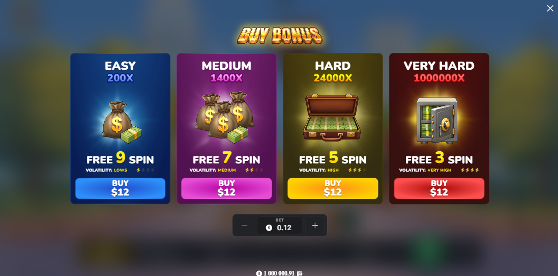 Quattro opzioni Bonus Buy di MegaBlock Empire con giri gratis