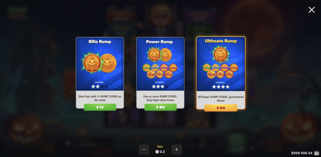 Le tre offerte Buy Bonus di Rump & Halloween in visualizzazione desktop
