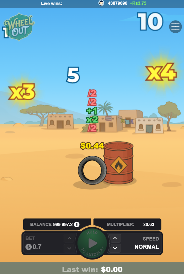Schermata mobile di Wheel Out con moltiplicatori e barile