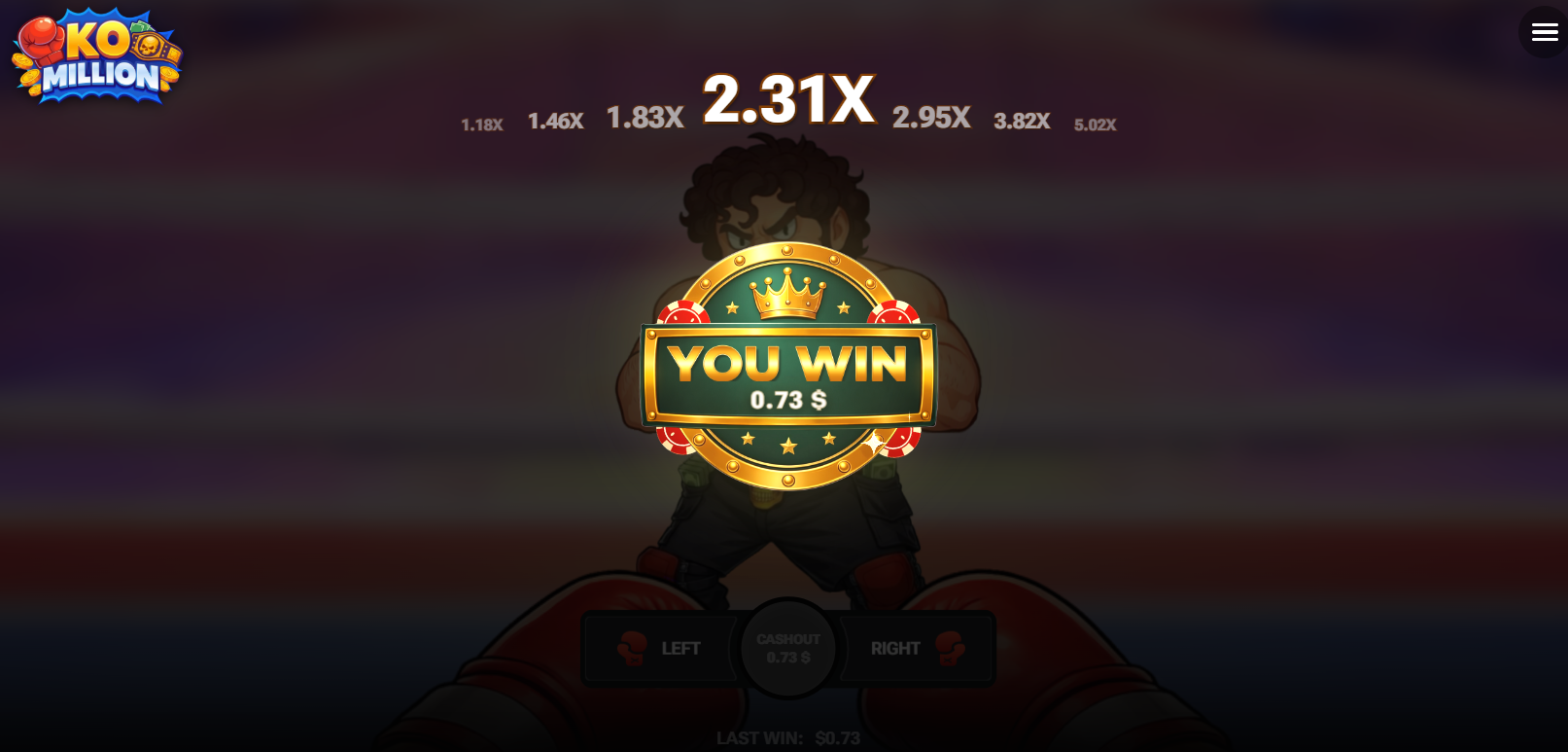 Schermata You Win di KO Million dopo il Cash Out