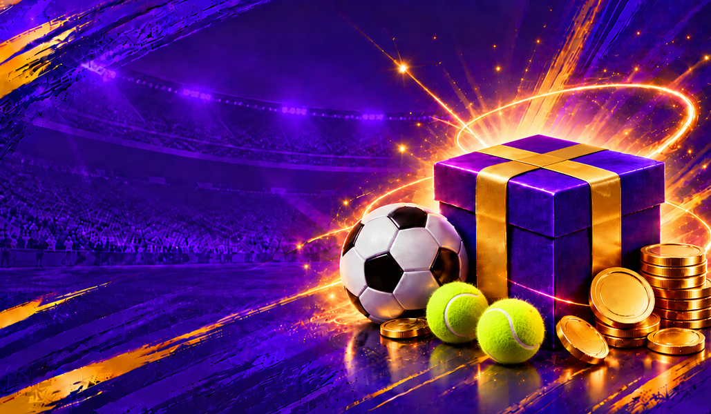 Just4win bonus casinò e sport, registrazione e gioco d'azzardo verificati: cofanetto regalo con palloni da calcio e tennis