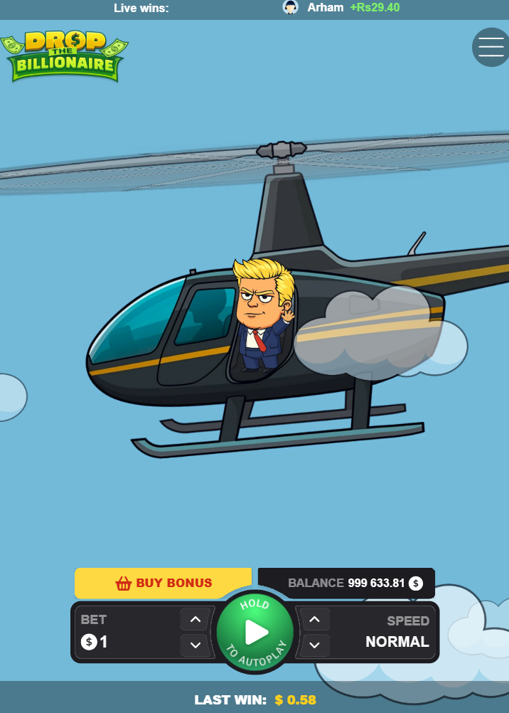 Drop The Billionaire su smartphone in verticale con Buy Bonus