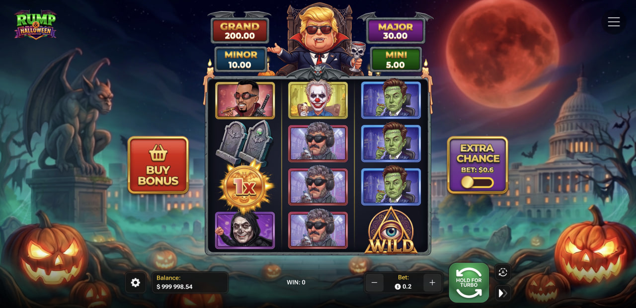 Griglia 3x4 di Rump & Halloween con i quattro jackpot, Buy Bonus ed Extra Chance